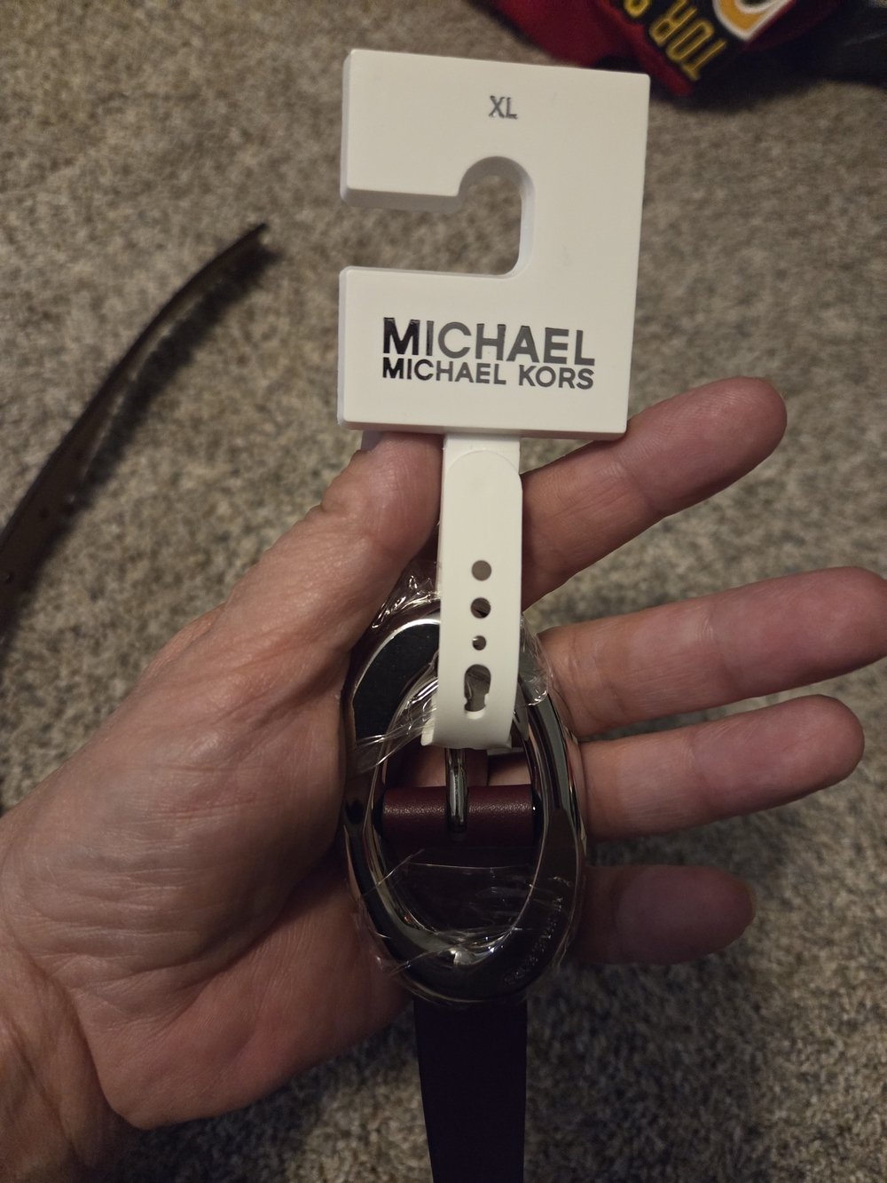 Michael Kors Men's Belt in Burgundy with Silver Buckle